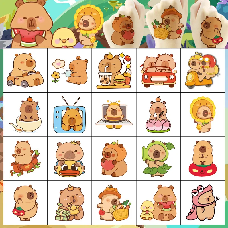 20 Teile/satz Neue Capybara Temporäre Tattoo Aufkleber Nette Cartoon Wasserdichte Tattoo Für Lustige Geburtstag Party Geschenk Image