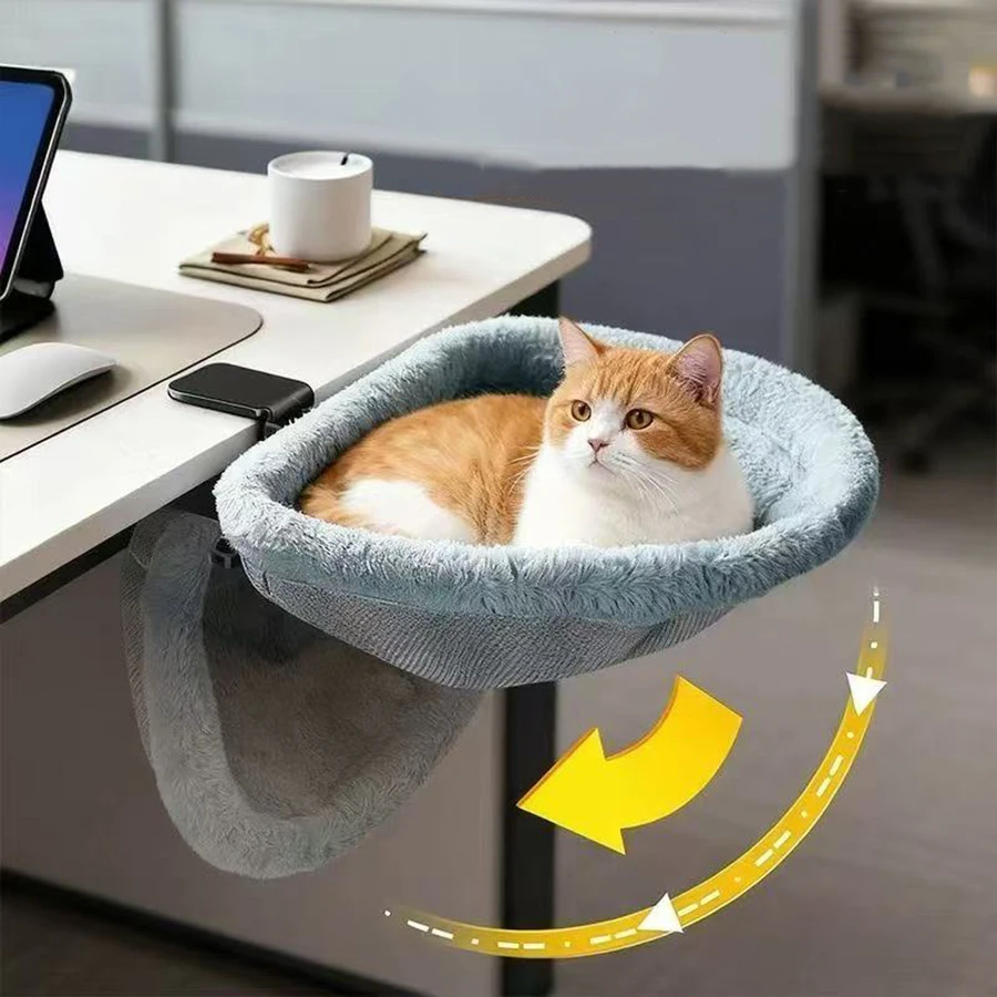 Katzen-Schreibtischbett mit Ein-Klick-Faltmechanismus, versenktem Design, platzsparend, halbrund, Katzen-Schreibtisch-Hängematte für Haus, Büro und Wohnungskatzen Image
