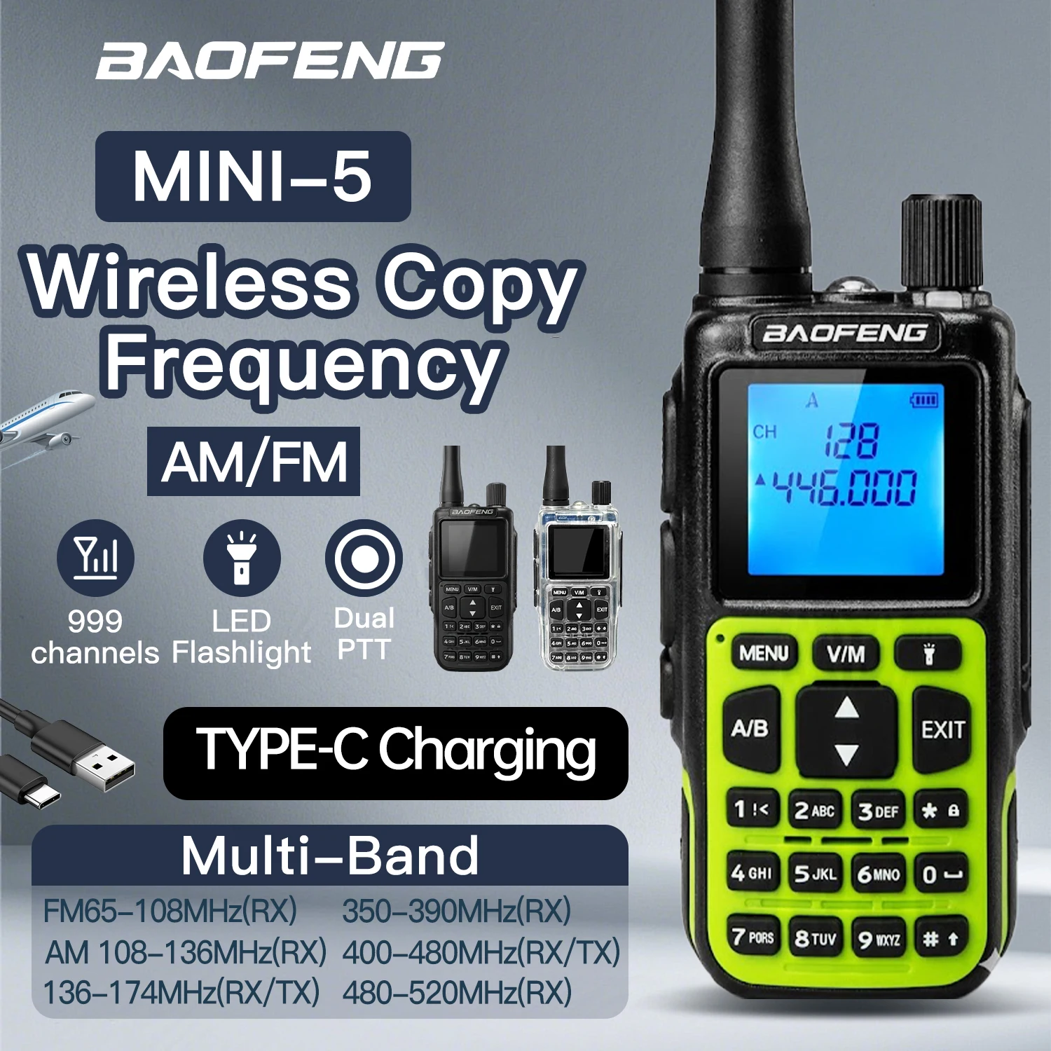 Mini Pocket Bao, Baofeng MINI-5 Walkie-Talkie UV Dual-Segment Full-Segment Bluetooth FM Ein-Knopf-Frequenzwahl für Roadtrips. Image
