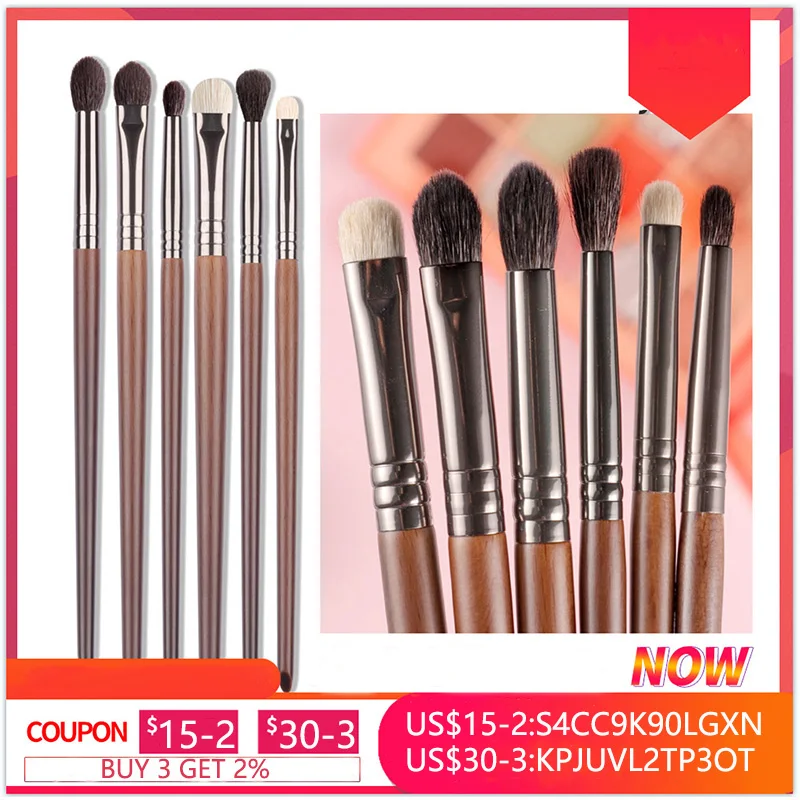 OVW 2/6 Stk Lidschatten Make-up Pinsel Set Natürliche Ziegenborsten Kosmetisches Make-up-Pinsel-Werkzeug Markieren Sie das Pinselmischset Image