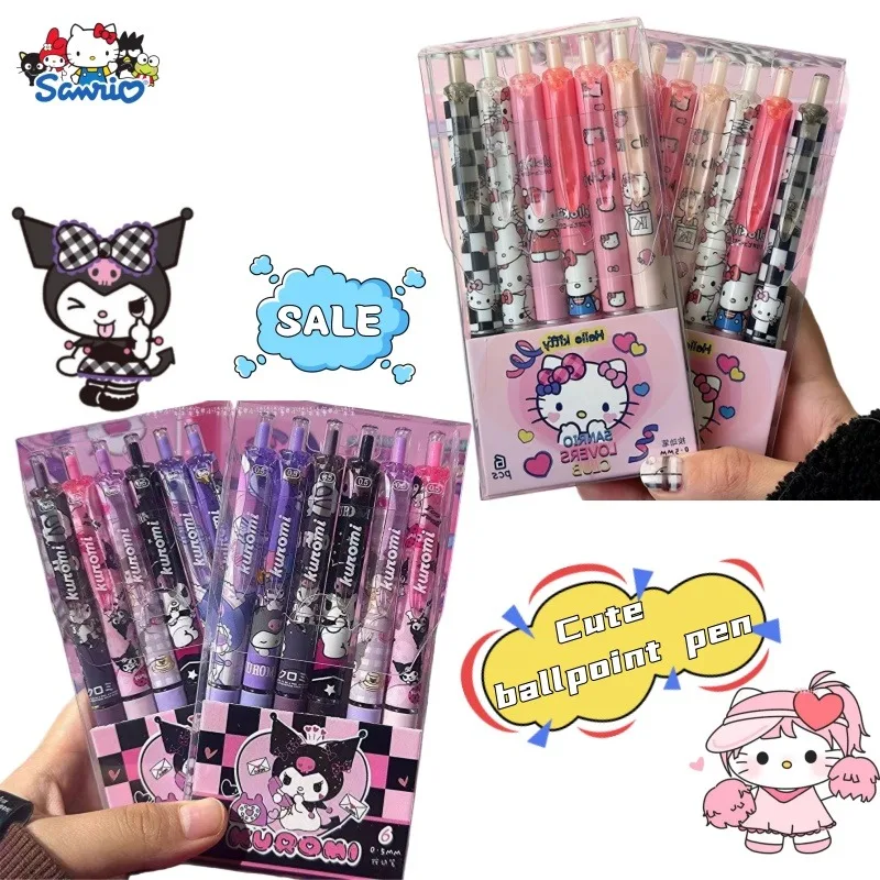 Sanrio Hello Kitty Kuromi Niedlicher bedruckter Klickstift, schnell trocknender, leicht zu schreibender Schülerstift, 0,5 mm schwarzer Gelstift, Spielzeuggeschenk, Belohnung