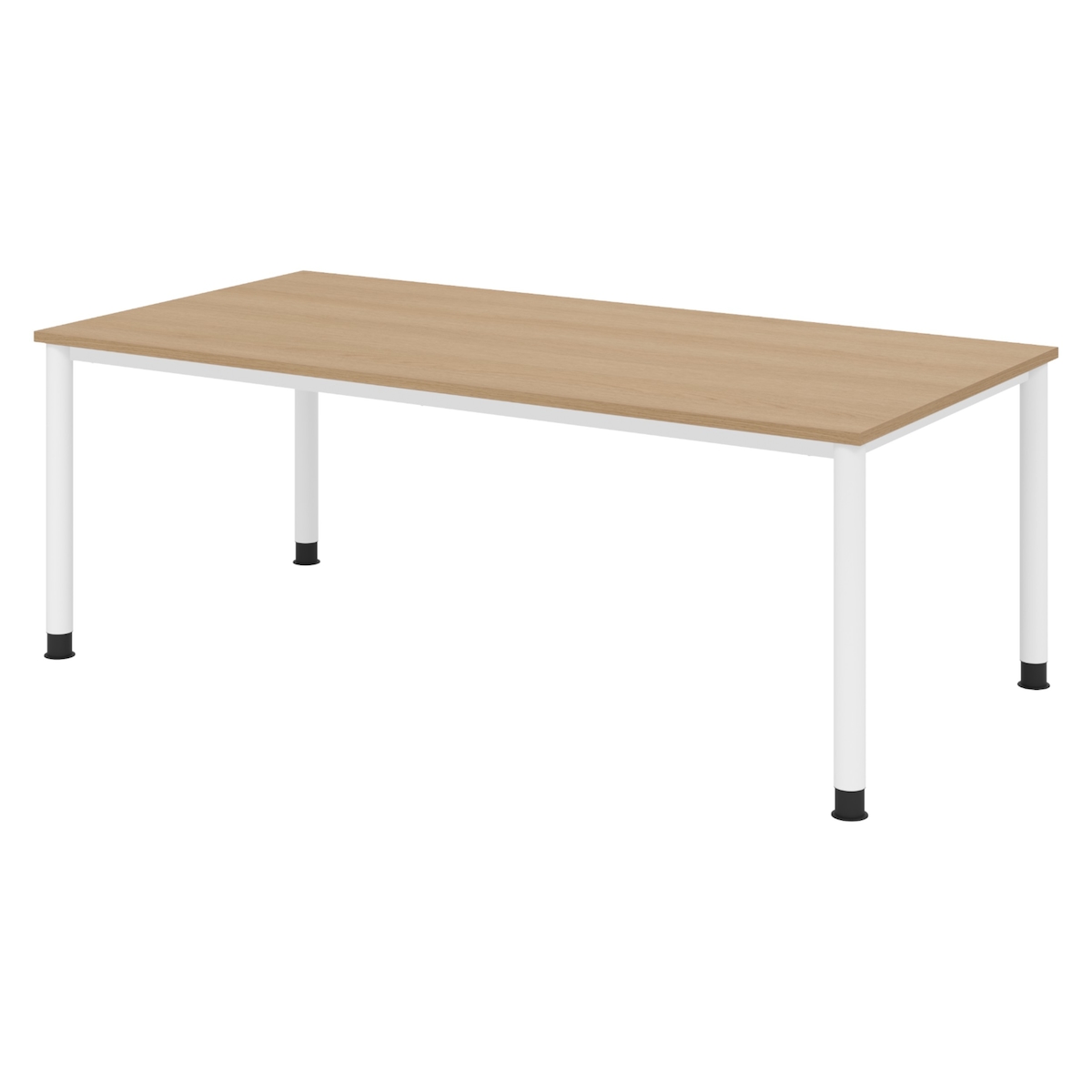 bümö höhenverstellbarer Schreibtisch H-Serie 200x100 cm in Eiche, Gestell in Weiß - PC Tisch für's Büro manuell höhenverstellbar, Computertisch Image