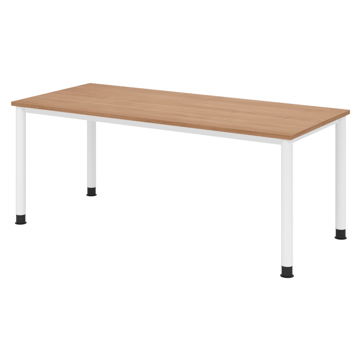 bümö höhenverstellbarer Schreibtisch H-Serie 180x80 cm in Nussbaum, Gestell in Weiß - PC Tisch für's Büro manuell höhenverstellbar, Computertisch Image
