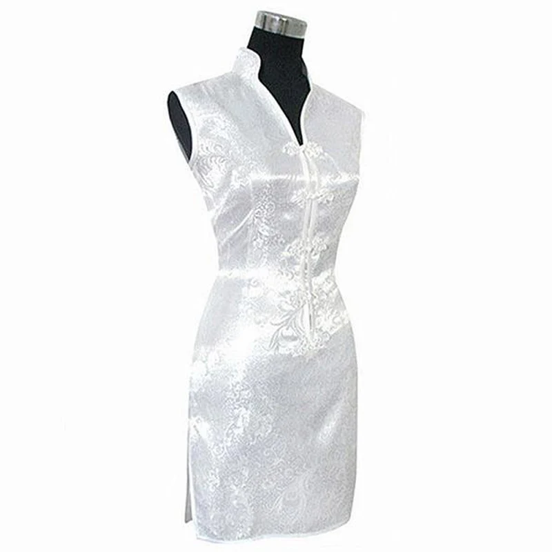 Mode Weiß Chinesischen Dame Rayon Qipao Cheongsam Vintage Taste Kleid Totem & Blume Kleidung Größe S M L XL XXL XXXL WC172