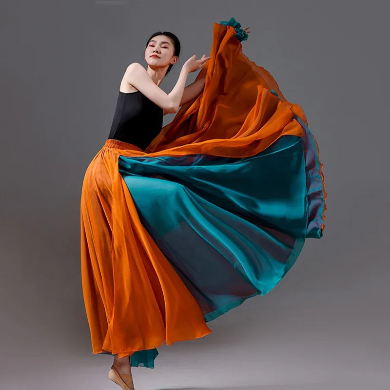 Demi-jupe classique pour femmes, jupe d'entraînement de danse moderne, élégante, Double mousseline de soie, jupe trapèze éthérée à 720 degrés