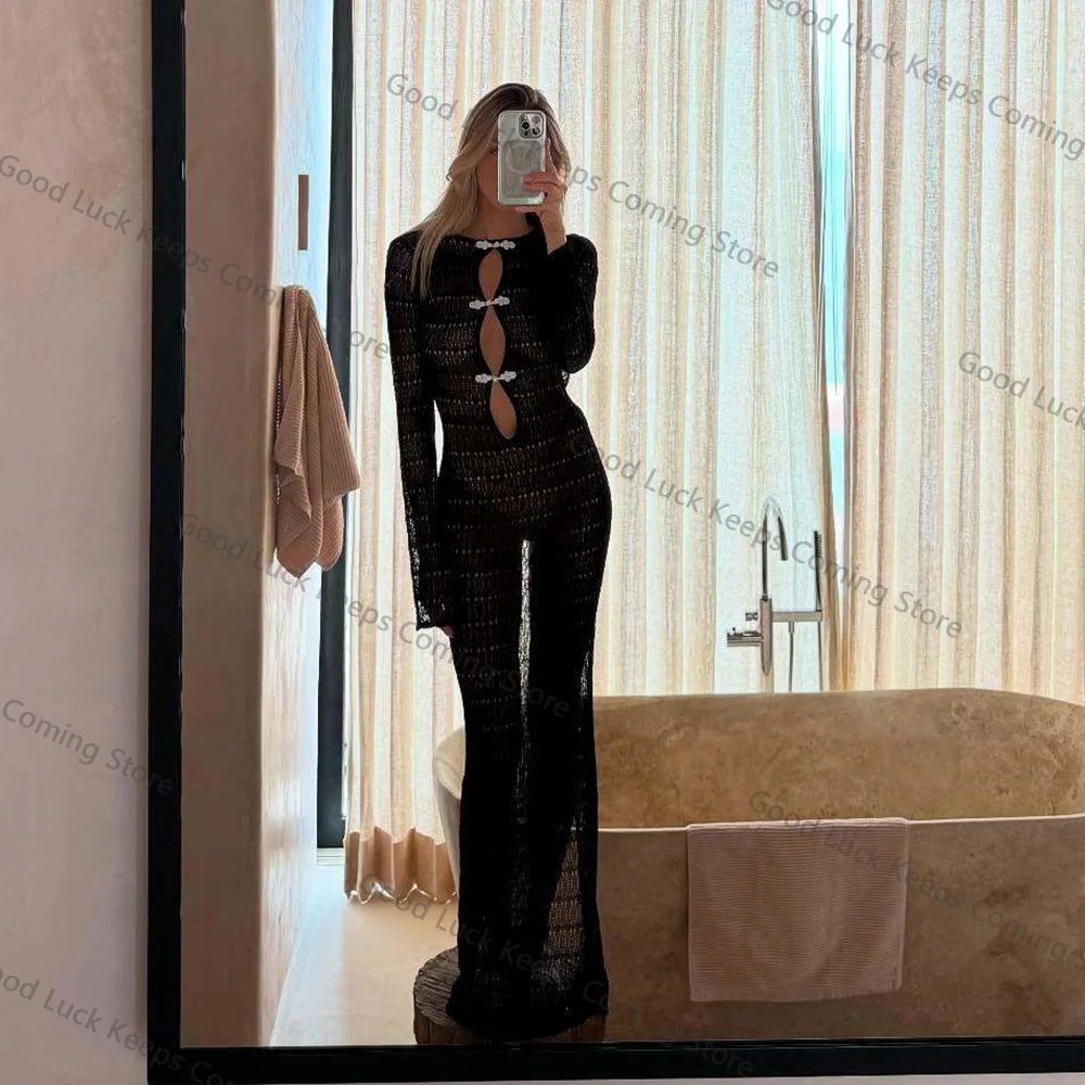 2025, gestricktes Kleid, rückenfrei, Vertuschung für Damen, 2025, Sommer-Strandkleid, hoher Schlitz, Bikinis, Vertuschung, aushöhlen, sexy Urlaubskleid Image