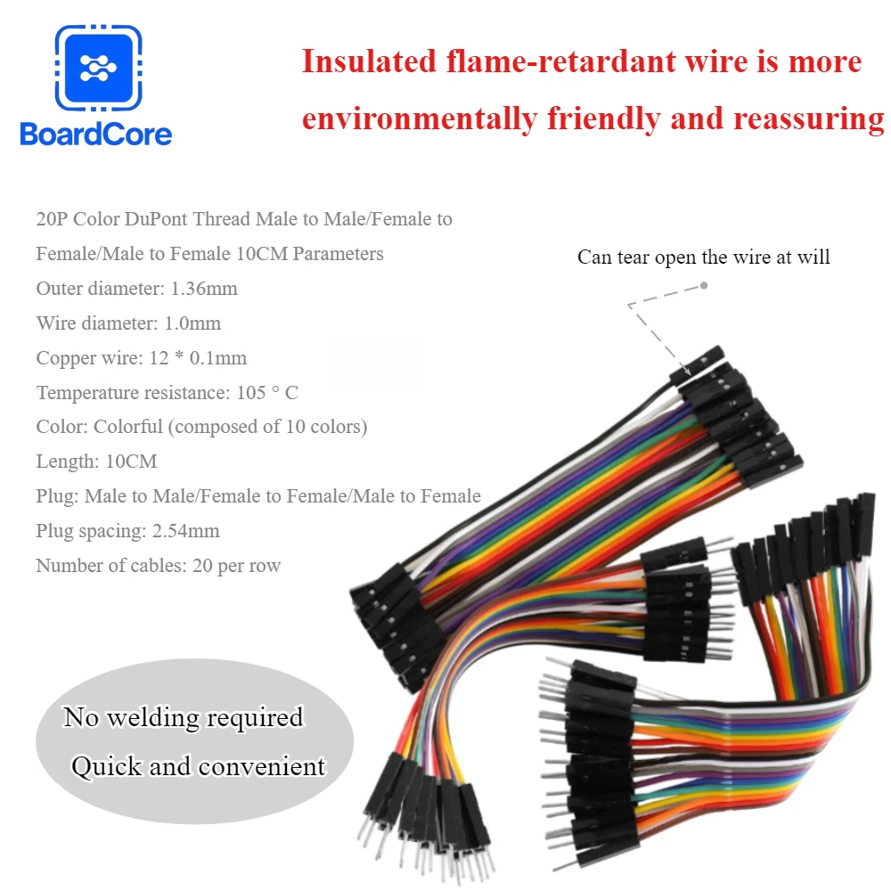 20-Pin 10cm Dupont Jumper-Kabel Stecker auf Stecker + Buchse auf Buchse + Stecker auf Buchse für Elektronik-DIY-Kits Image