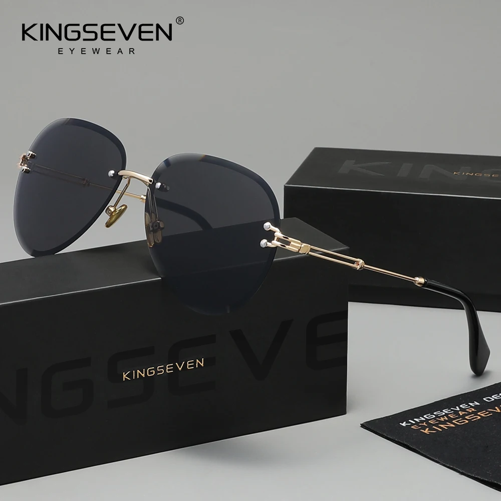 KINGSEVEN Damen-Sonnenbrille ohne Rahmen, modische Farbverlaufsbrille, geeignet für Reisen, Urlaub, UV400-Sonnenbrille Image