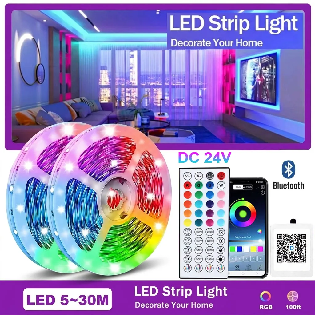 LED-Lichter für Zimmer mit Musik-Synchronisation, RGB LED-Lichtstreifen 10m/20m/30m, Flexibles Band mit 44-Tasten-Fernbedienung und Bluetooth-App-Steuerung, für Zimmerdekoration, Schlafzimmer, Image
