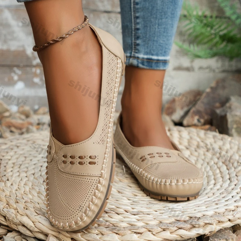 Damen Slip-on Loafer 2026 Frühling Herbst Mode Größe 43 Vintage Rutschfeste Flache Schuhe Bequeme Leichte Weiche Sohle Freizeitschuhe
