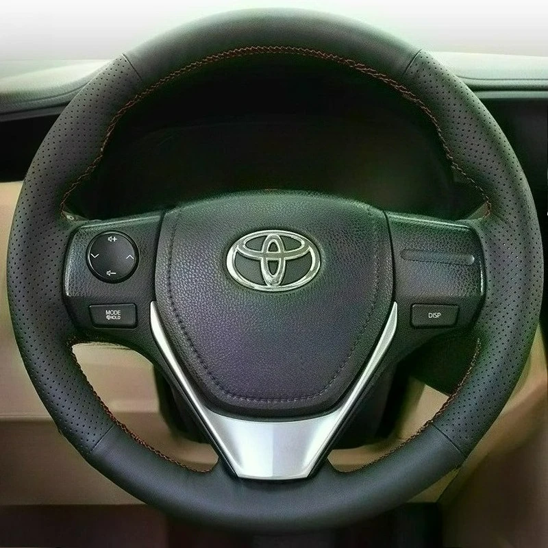Handgenähter schwarzer Leder-Lenkradbezug für Toyota 2013–2018, Corolla 2014–2019, Corolla iM (US), 2017–2018 Auris Image