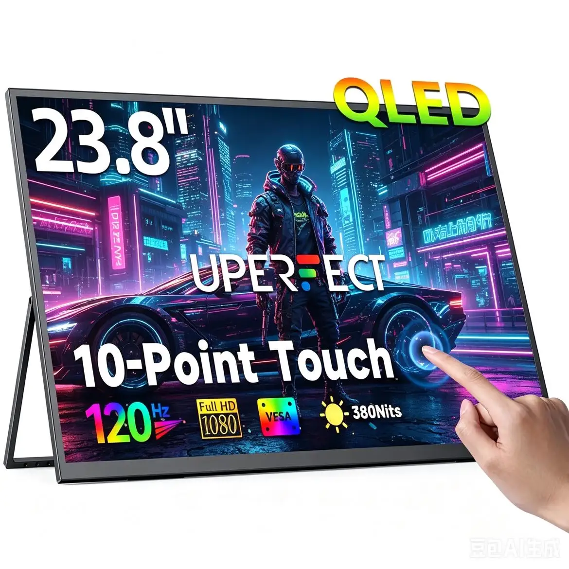 UPERFECT 23,8" 120Hz QLED tragbarer Touchscreen-Monitor 1080P 126% sRGB 380Nits HDMI USB-C Travel Touch Display für Laptop-Telefon Mini-PC-Spielkonsole Externer zweiter Bildschirm für Spiele und Image