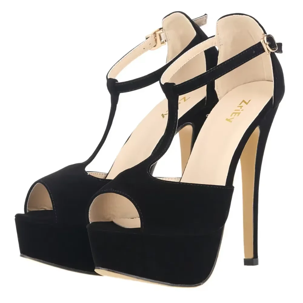 Frauen T-Riemen Sandalen Plattform High Heels Sexy 14 cm Peep Toe Ankle Strap Stilettos Pumps Party Kleid Hochzeit schuhe Große Größe 44