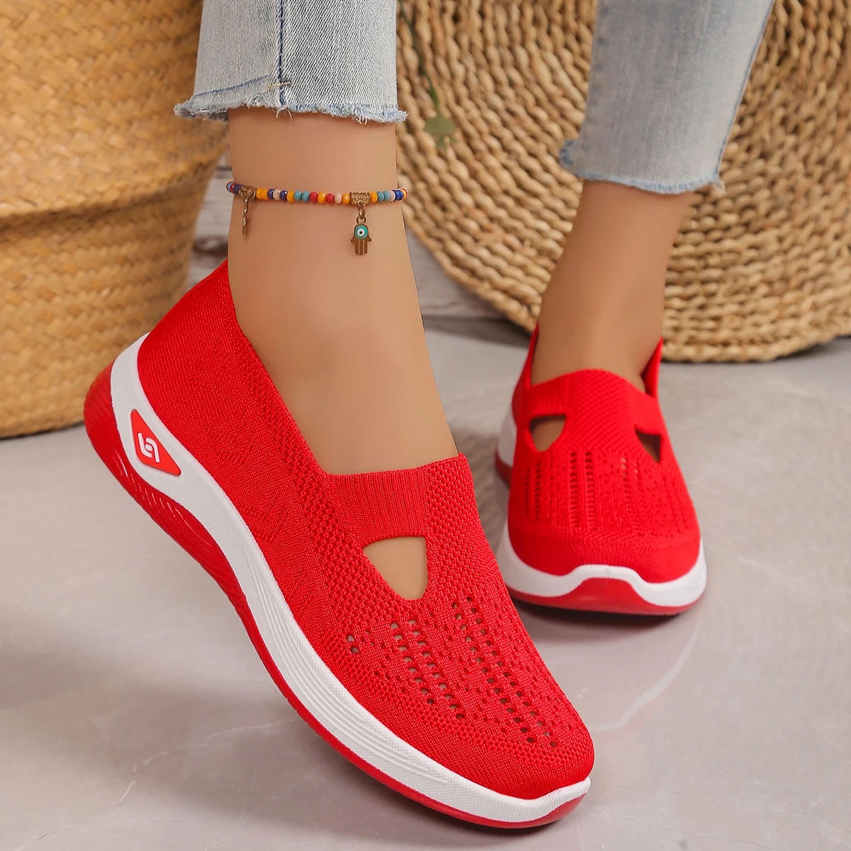 Damenschuhe, lässige Sportschuhe, einfarbige Sportschuhe, weiche Sohle, leichte Wanderschuhe, niedriger gestrickter Freizeitschuh