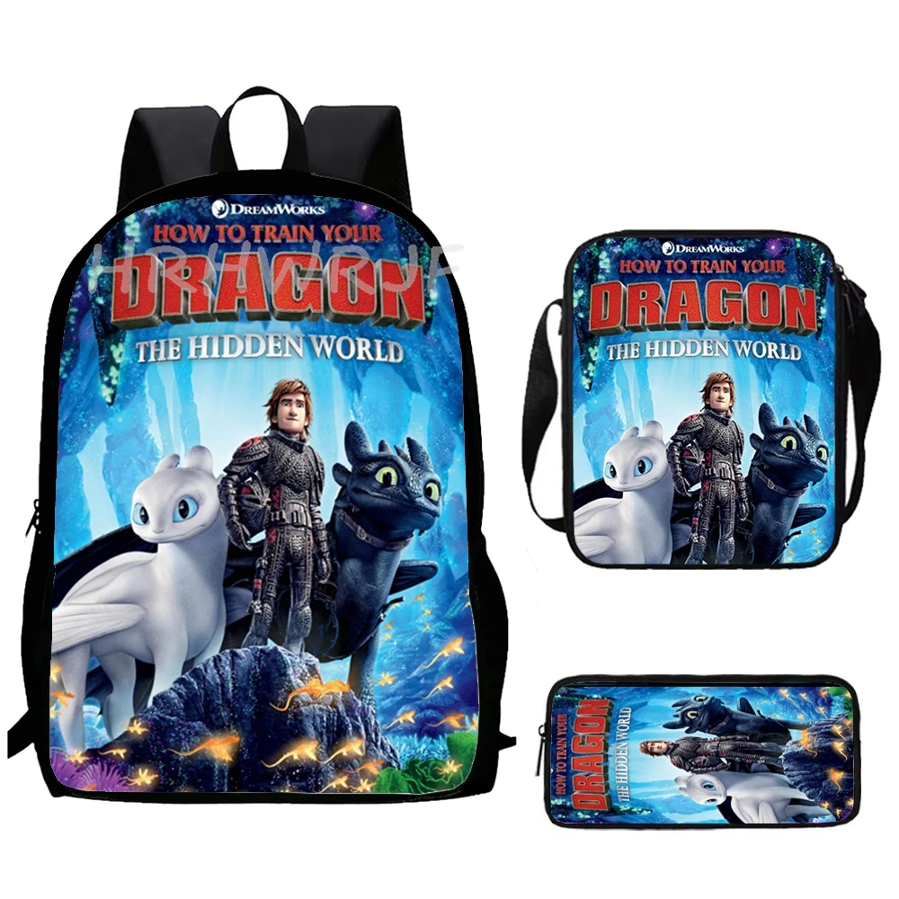 Sacs d'école « Comment dresser votre dragon » avec sacs à bandoulière, 3 pièces, sacs à dos de dessin animé pour garçons et filles, sacs à dos pour enfants, sacs à dos pour l'école primaire, Mochilas