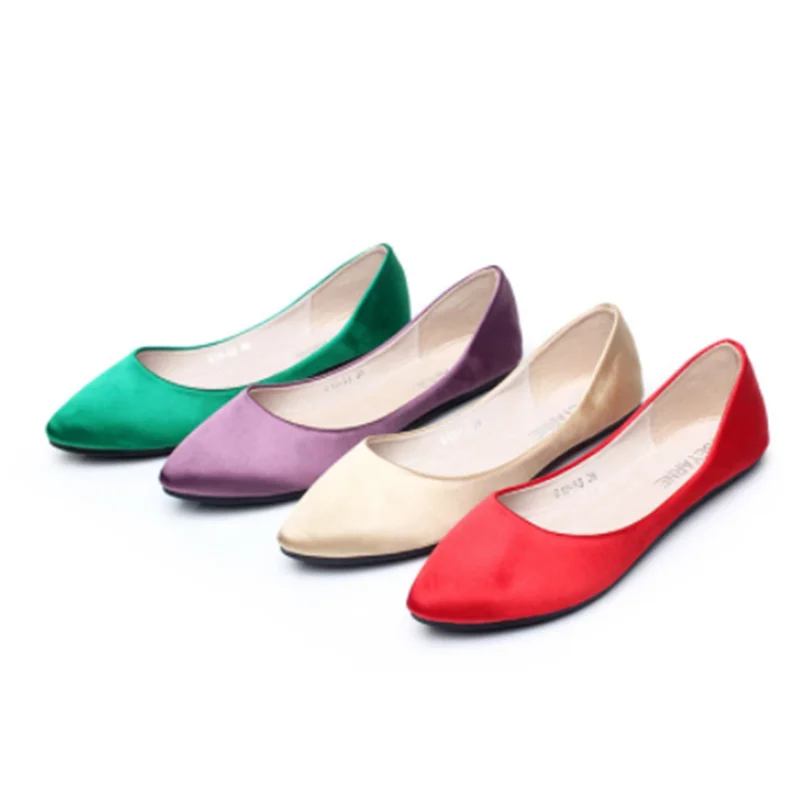 Dame Rot Retro Plus Größe 3-48 Seide Satin Mode Neue Stile Spitze Zehen Frauen Casual Wohnungen Weiche Tanzen kvoll Schuhe Zapatos Mujer