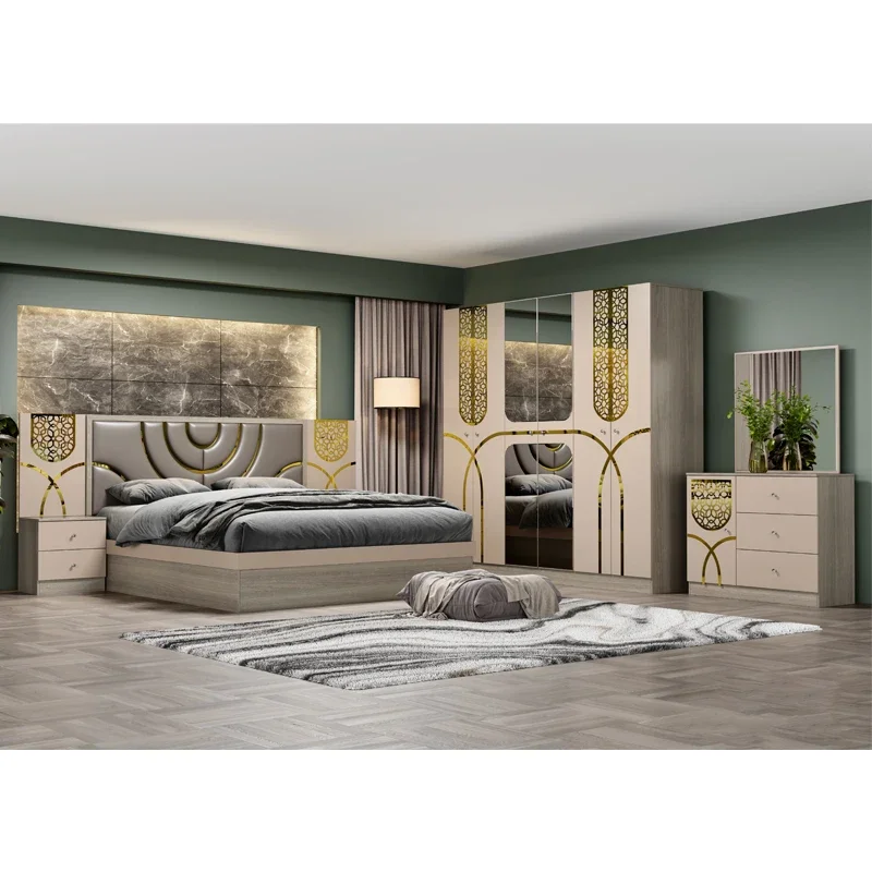 Modernes Schlafzimmer-Set aus Holz und MDF, King-Room-Set aus Holz, einfaches, modernes Wohnmöbel-Schlafzimmer-Set