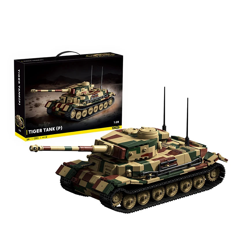 Tiger Panzer (P) Modellbausatz Militärisches Gepanzertes Fahrzeug Wüstentarnung 1:28 DIY Montage-Spielzeug Geschenk für Jungen