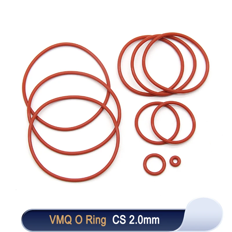 10/50 Stück VMQ O-Ring-Dichtung CS 2 mm Außendurchmesser 5 ~ 100 mm rote wasserdichte Unterlegscheibe runder O-förmiger Silikonring Lebensmittelqualität Image