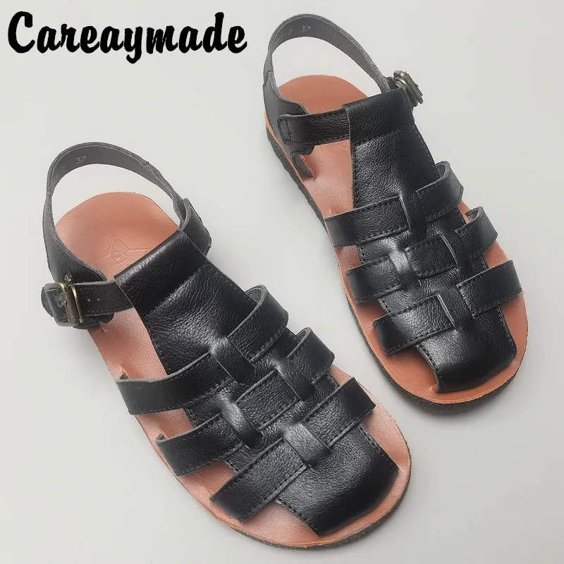 Careaymade-Echtes Leder reine handgemachte schuhe frauen sandalen woven atmungsaktive flache boden casualman sandalen Große größe
