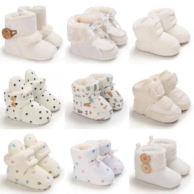 2022 Baby Herbst Winter Stiefel Baby Mädchen Jungen Winter Warme Schuhe Solide Mode Kleinkind Fuzzy Bälle Erste Wanderer Kind Schuhe 0-18M
