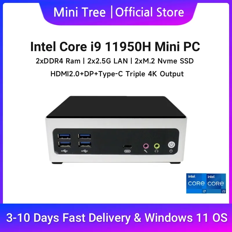 Mini PC Intel NUC Core i7 1195G7 i7 1165G7 Win10 Home Office Business Desktop Mini Computer Triple 4K Dual 2.5G Lan Mini Box PC