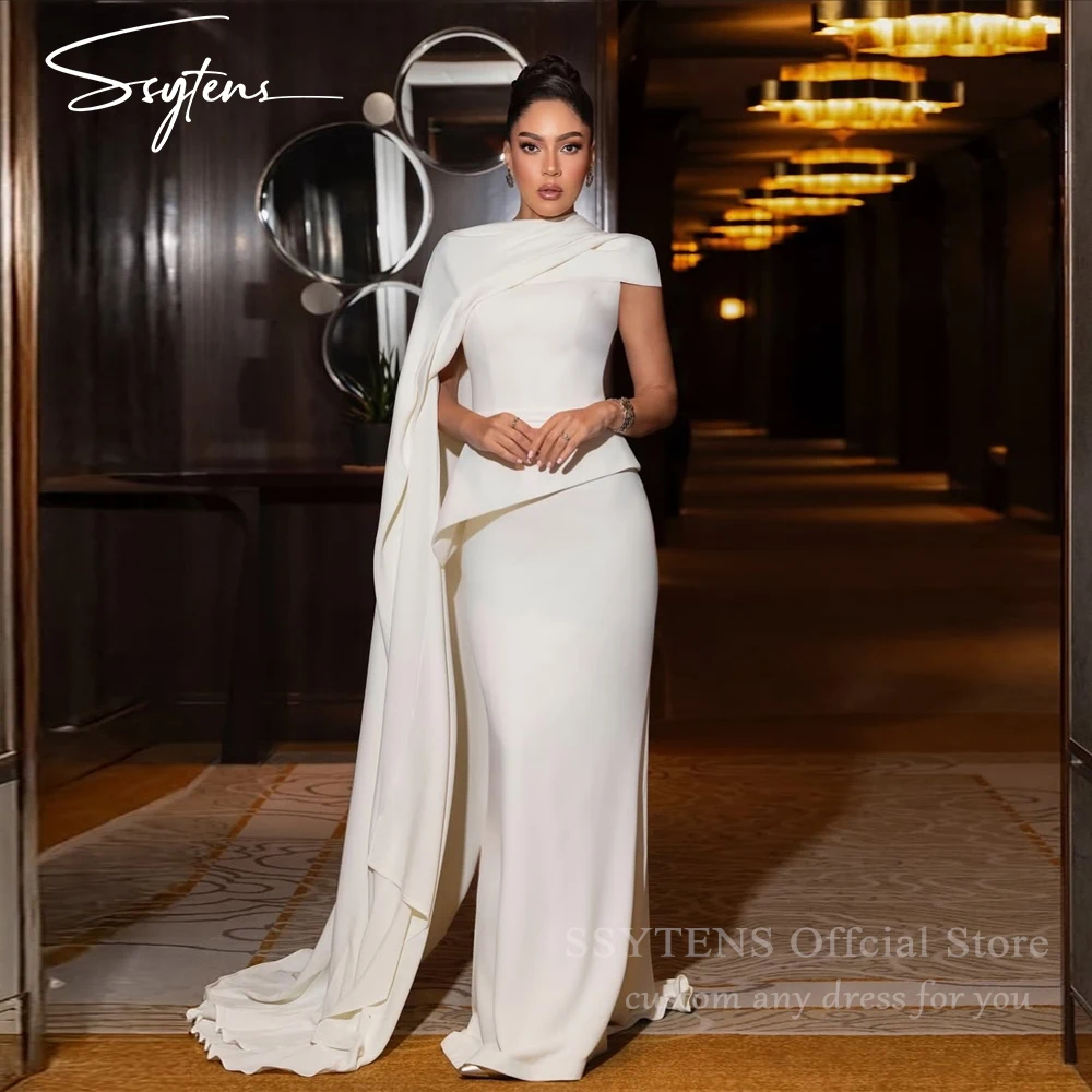 SSYTENS Elegant Evening Dresses Cap Shawl Customized Satin Arabic Prom Wedding Party Gowns Long Mermaid Abendkleider Hochzeit