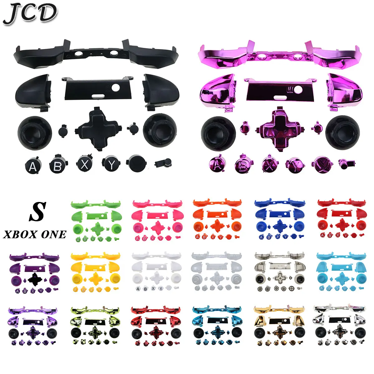 JCD For Xbox One S Plating Replacement Repair Chrome ABXY Dpad Triggers Full Buttons Set Mod Kits for Xbox One S Controller