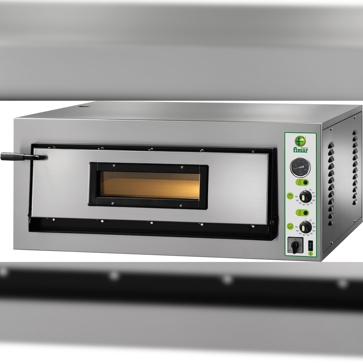 FIMAR Professioneller elektrischer Pizzaofen. Manuelles Modell FMLW6. 1 Backkammer mit feuerfestem Deckel. Fassungsvermögen 6 Pizzen Image
