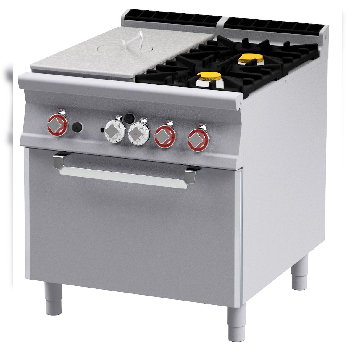 All-Gas-Kochfeld + 2 Brenner mit Zündflamme auf statischen Elektrobackofen GN2/1. Abmessungen 80x70,5 h90 cm. Modell TPF2-98GE Image