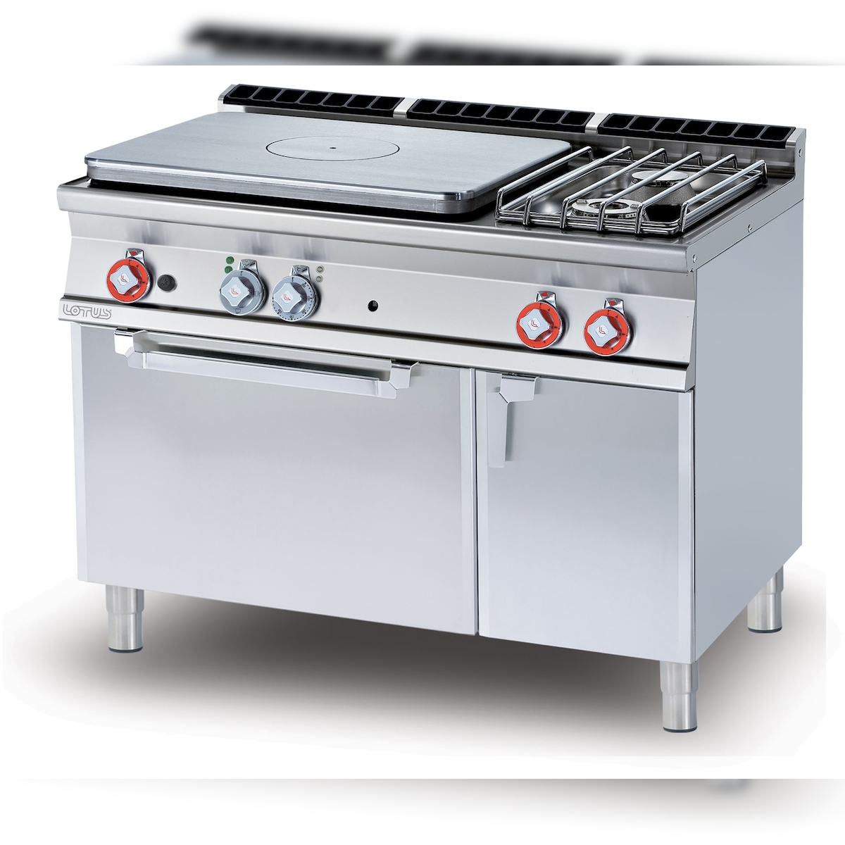 All-Platten-Gas + 2-Brenner mit Zündflamme auf statischen Elektrobackofen GN2/1. Abmessungen 120x70,5 h90 cm. Modell TPF2-712GPEV Image