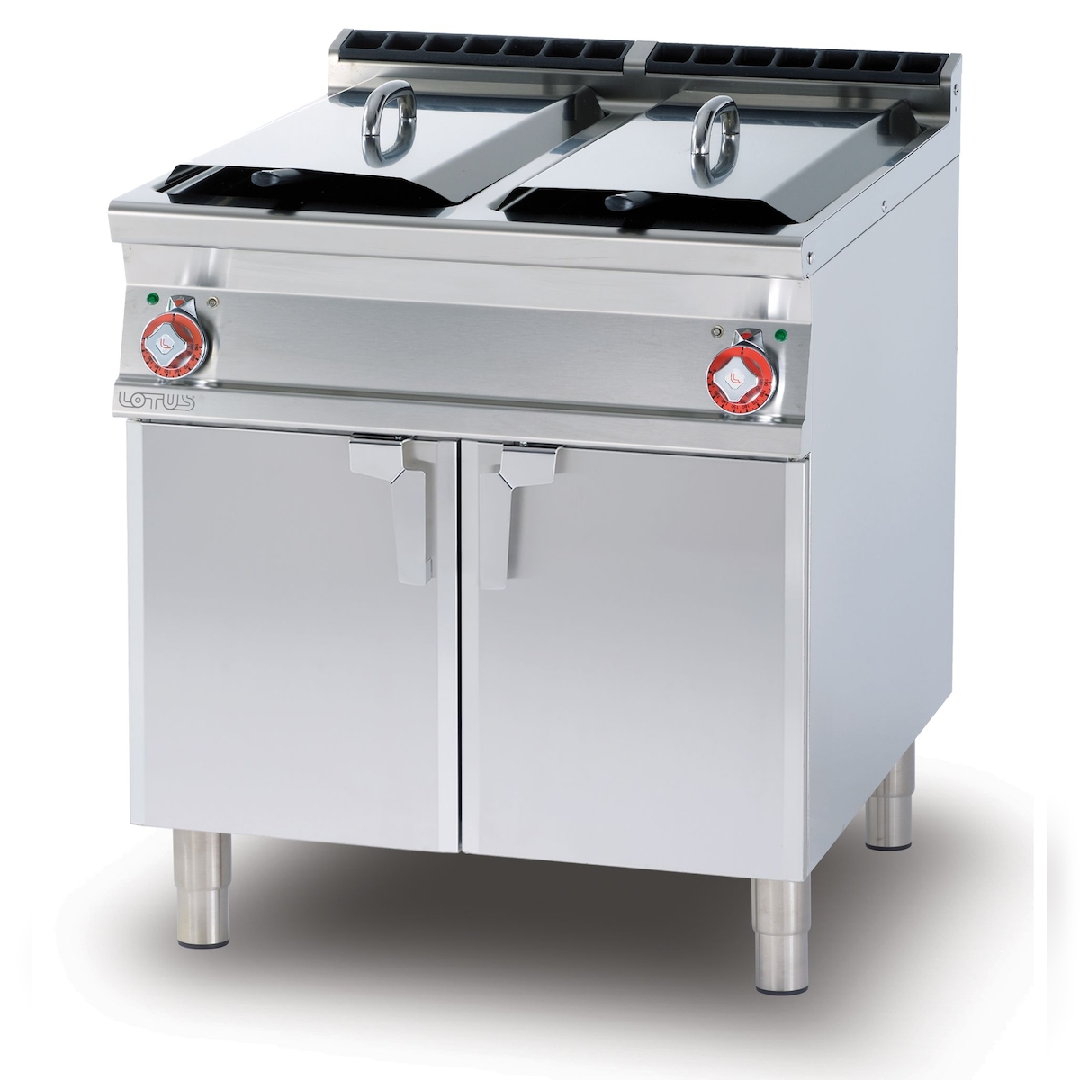 Redcook Elektrische Friteuse 2 Becken 18+18 LT. Struktur in Edelstahl gebaut. Abmessungen 80x90 h90 cm. Modell F2/18-98ET Image