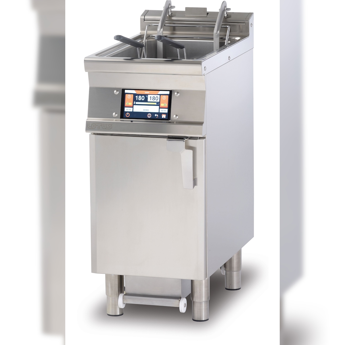 Elektrische digitale Friteuse 18 lt. Öl-Filterung und Hebevorrichtungen. Struktur aus rostfreiem Stahl. Abmessungen 40x90 h90 cm. Modell F18-94ETDPS Image