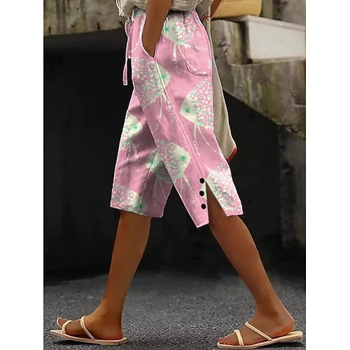 Damen Freizeitshorts Urlaub Vintage Wadenlang Mittlere Taille Grafik Tiermotiv Druck Komfort Bequem Unelastisch Täglich Outdoor Urlaub Gelb Rosa Grün Sommer Frühling Lässiger Schnitt