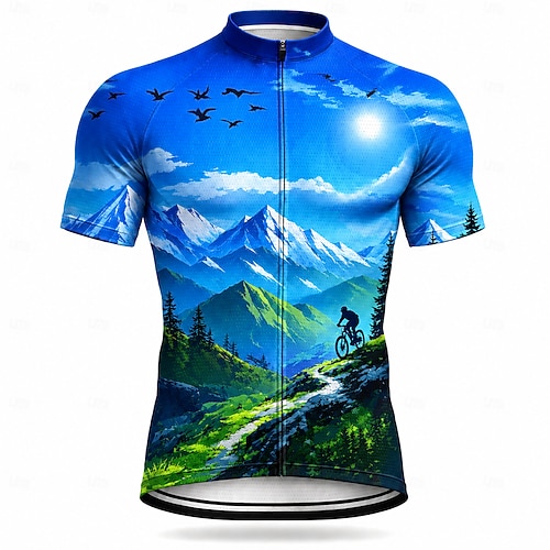 Herren Anti UV Shirt Radtrikot Kurzarm Fahhrad Trikot Oberteil mit 3 Gesäßtaschen UV-beständig Schnelltrocknend Mit Taschen Frontreißverschluss Sport Blau Gelb Purpur Bekleidung Image