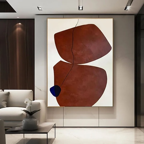 Handgemaltes Ölgemälde aus braunen Steinen auf Leinwand im Wabi-Sabi-Stil, schlicht und abstrakt, für die Wanddekoration, auf Keilrahmen gespannt Image