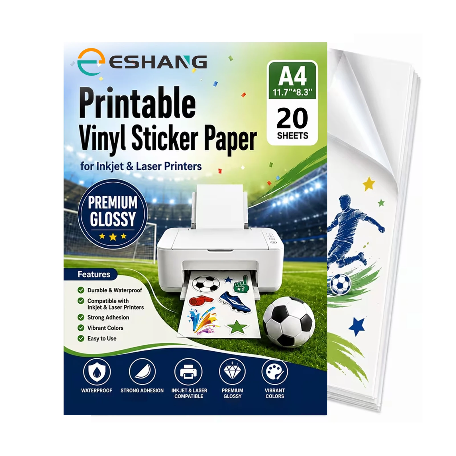 20 Blatt A4 Glänzendes Bedruckbares Vinyl-Aufkleberpapier Wasserfest für Tintenstrahl- & Laserdrucker DIY Tassen Laptop Aufkleber ​ Image