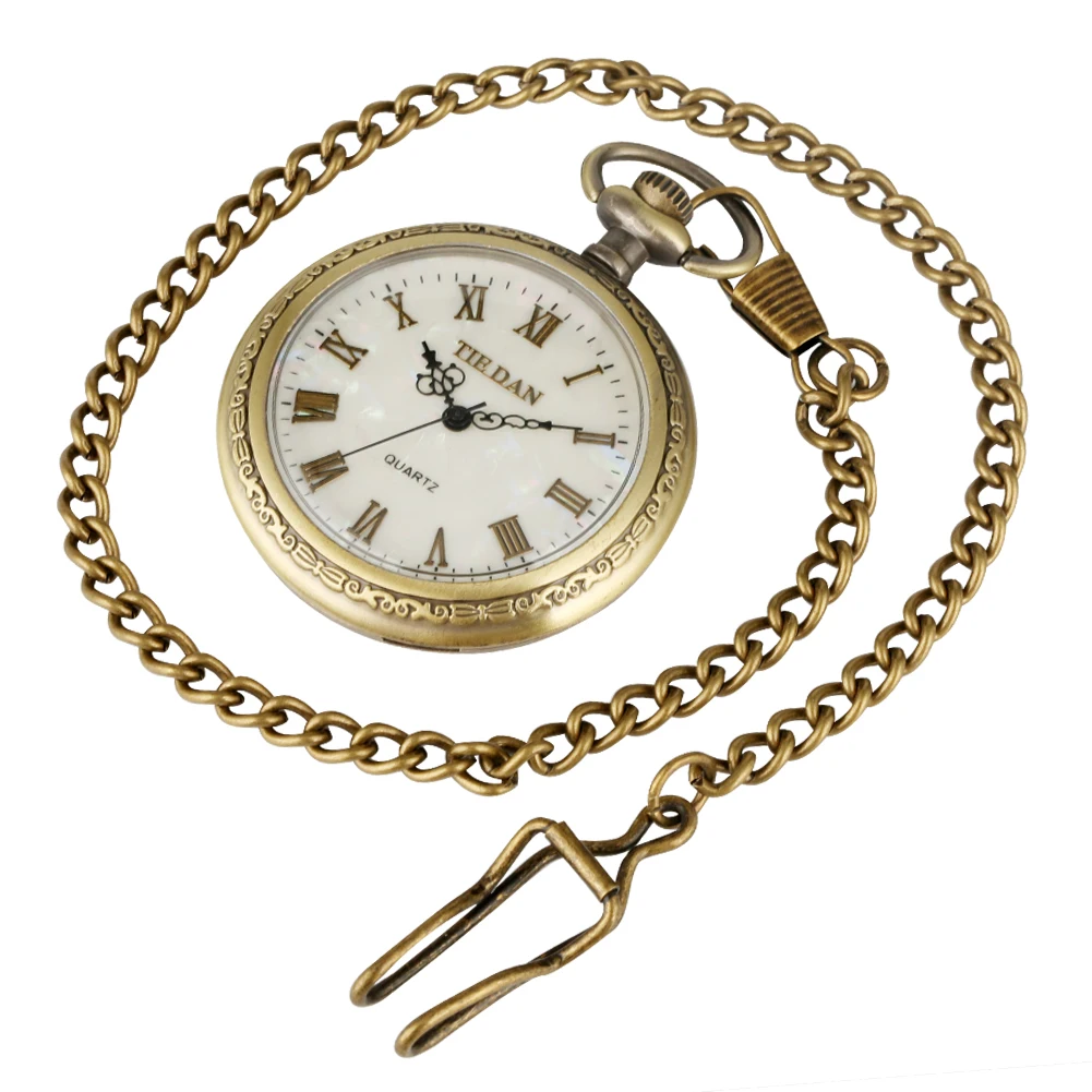 Mit Uhrenbox Retro Bronze Römische Ziffern Zifferblatt Quarz Taschenuhr Halskette Kettenuhr Anhänger Uhr Sammlerstück Geschenk für Männer Frauen Image