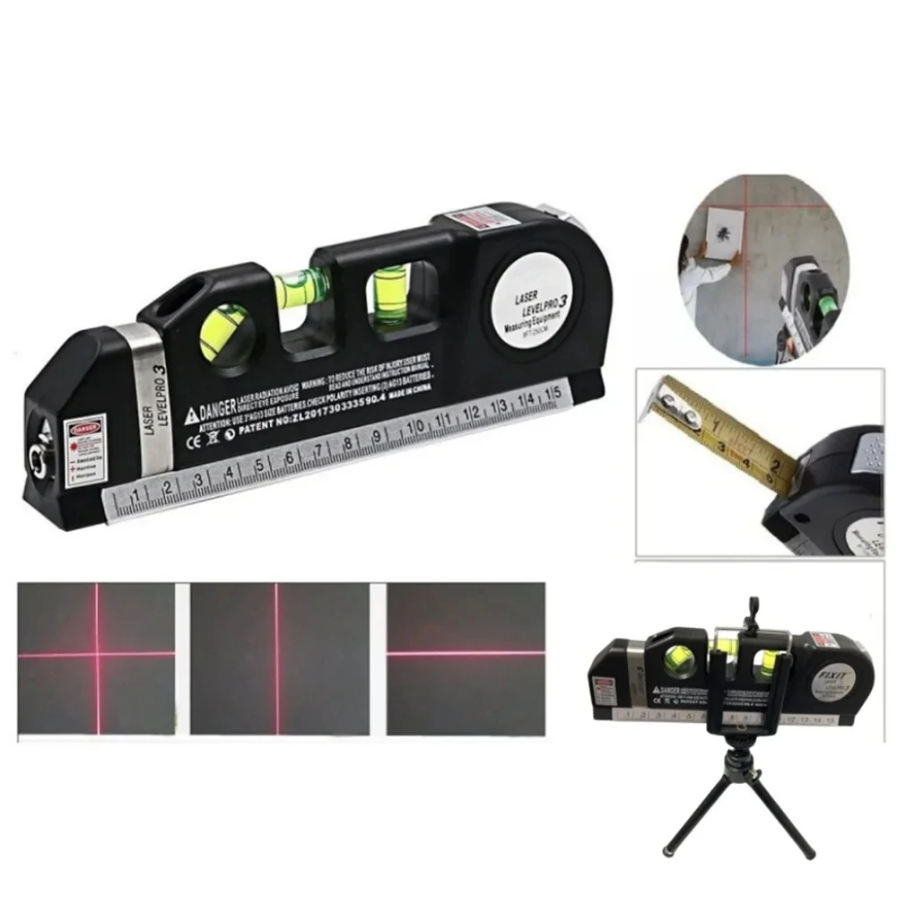 Laser-Nivelliergerät Multifunktionales Laser-Nivellier-Set Standard Kreuzlinienlaser Messband Lineal Mit Metallstativ Image