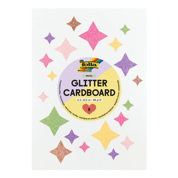 folia Glitterkarton »Pastel« 6 Farben 17,4 x 24,5 cm 6 Blatt