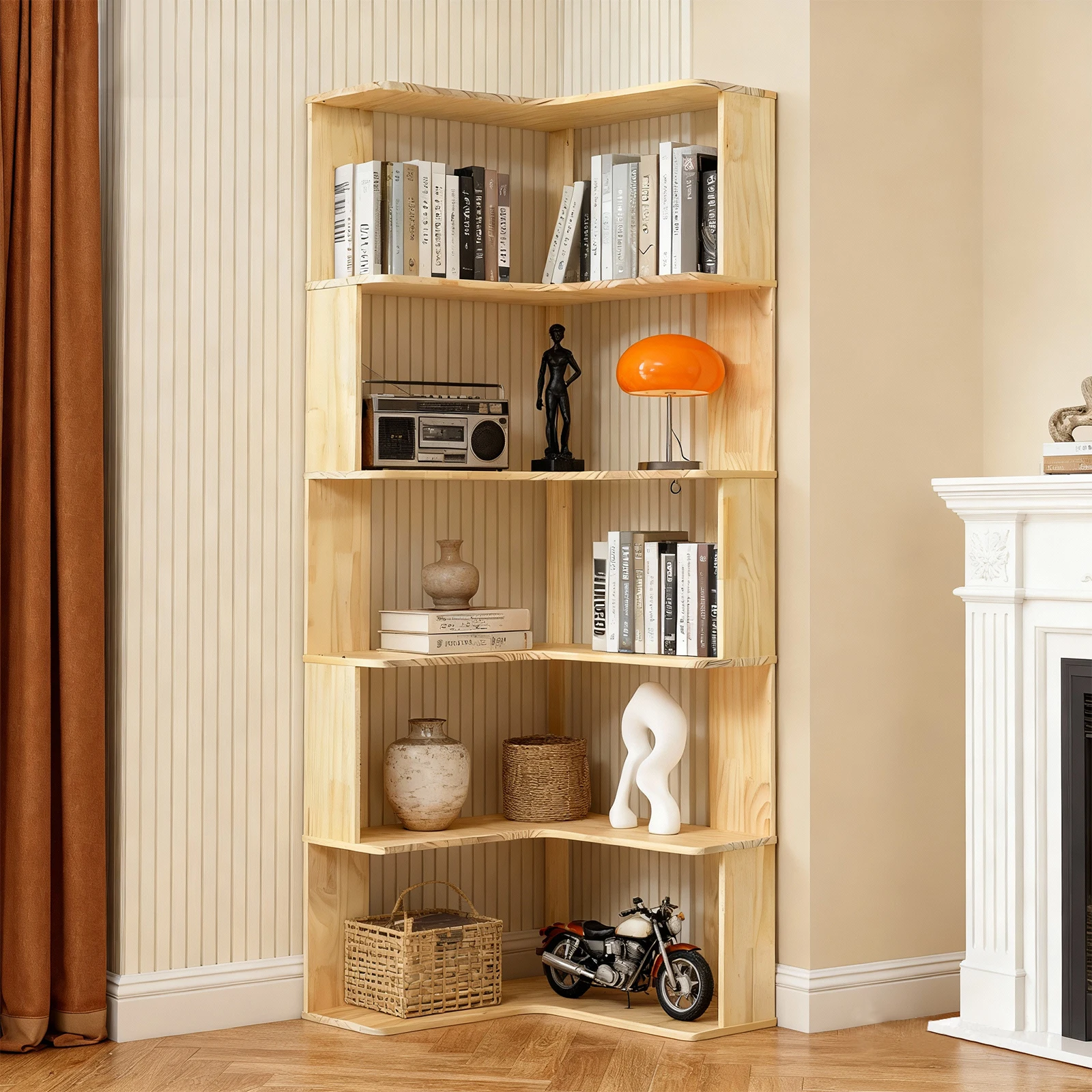 Eck-Bücherregale aus Holz in L-Form, robustes, bodenstehendes Aufbewahrungsregal – platzsparendes Bücherregal für Wohnzimmer, Arbeitszimmer, Zuhause Image