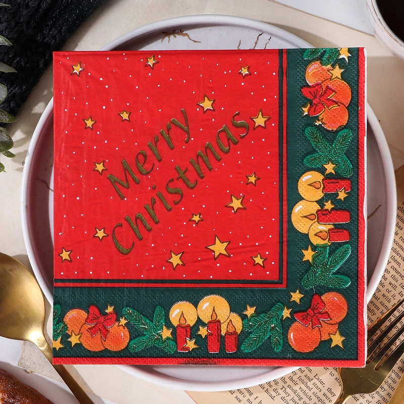 20 Stück 33 cm 2-lagige weihnachtlich bedruckte Servietten rot grün Küchentischdekoration quadratische Servietten Cocktailservietten Image