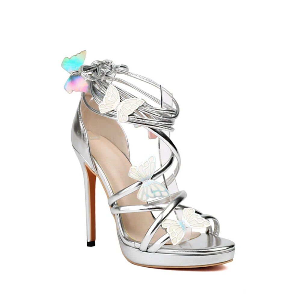 Sandalen Frauen Lace Up Schmetterling High Heels Sexy Ausgehöhlt Modell Zeigen Kleid Party Hochzeit Plattform Schuhe Große Größe 30-50 C28