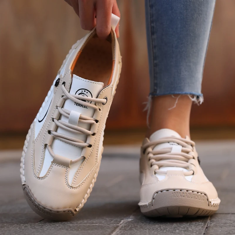 Bequeme Freizeitschuhe zum Gehen mit handgenähter Sohle, Rosa Casual Laufschuhe, Leichte Rutschfeste Outdoor-Pendler-Schuhe