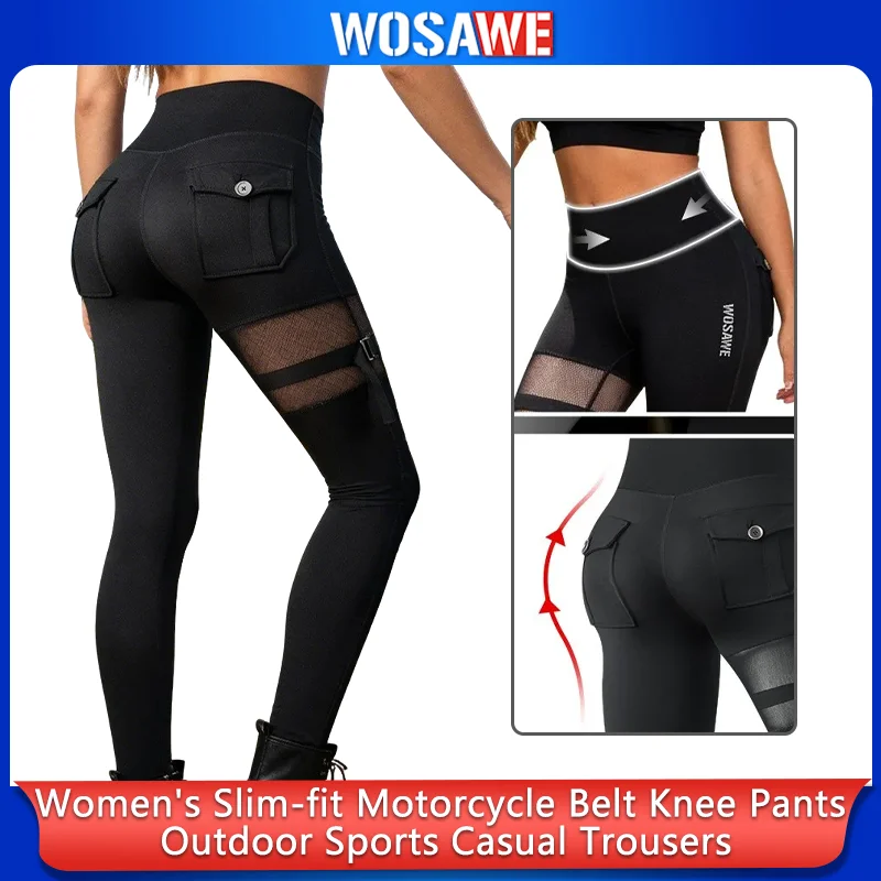 WOSAWE Damen Motorrad-Hose mit Knieschonern Schutzpanzerung Slim Fit Offroad Motorrad-Hose Outdoor-Sportbekleidung Image