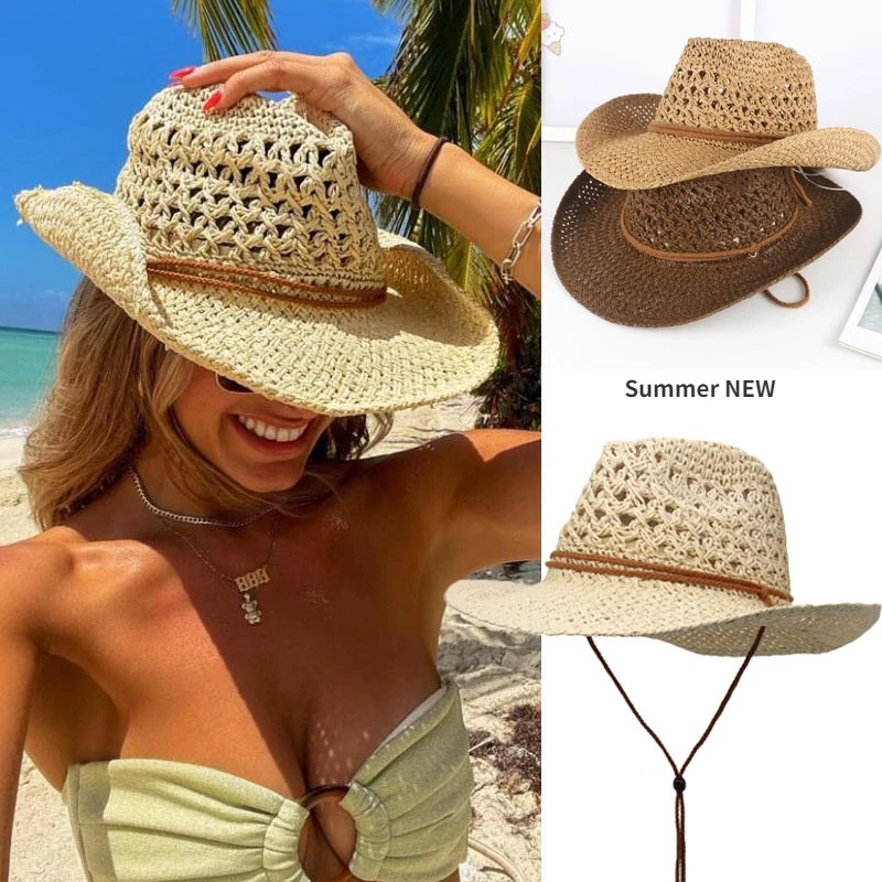 2026 Vintage Western Cowboy Sonnenhut für Männer und Frauen Strohhut Outdoor Reise Ethnischer Stil Geschenk UV-Schutz Kappe Chapeau Strandhut Image