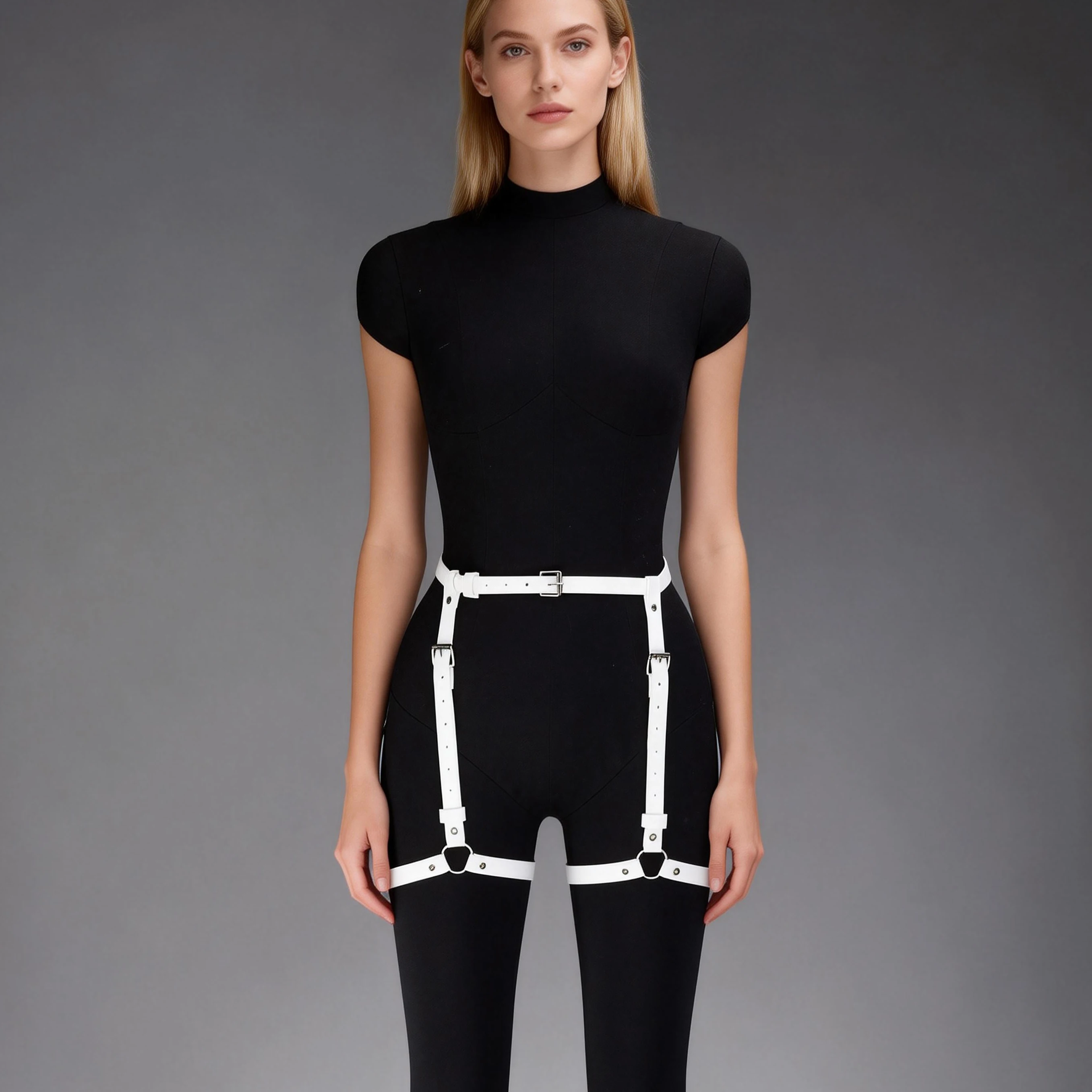 Punk Leder Körperkette Punk Leder Taillenkette Punk Taillengürtel Damen Weißer, verstellbarer Punk-Gothic-Taillen- und Oberschenkelgurt für Halloween und Partys