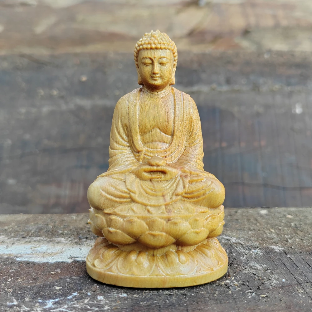 3,1 Zoll große, handgeschnitzte Buddha-Statue aus Holz, klassischer Stil, chinesischer Stil, geeignet für Feiertagsdekorationen, Tischdekorationen, Heimdekorationen, Wohnzimmer, Büro,