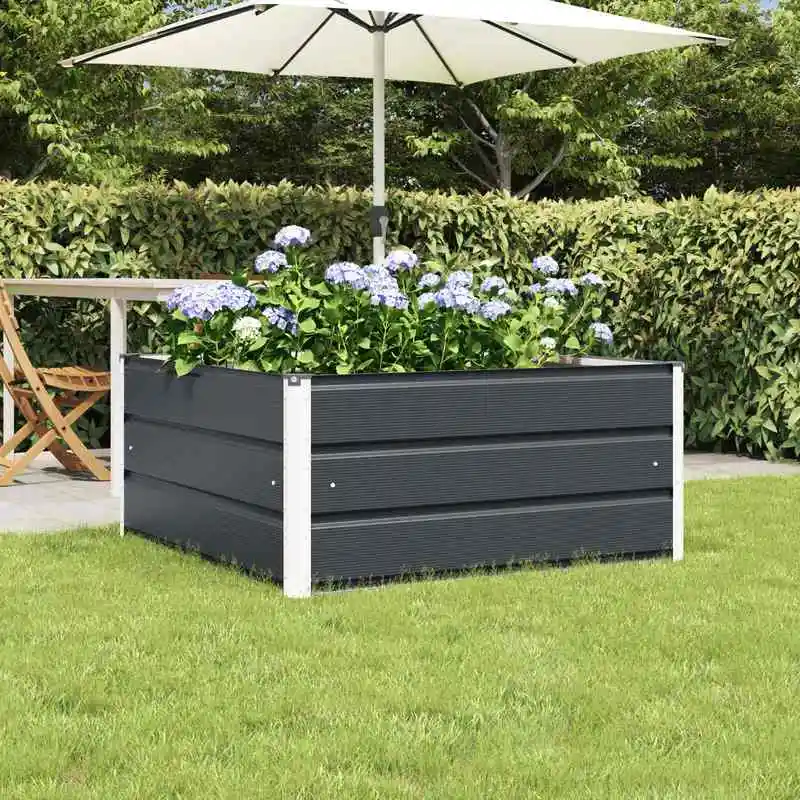 Anthrazitfarbener Stahlpflanzkübel 100x100x45 cm Garten Terrasse Outdoor Pflanzen Landschaftsornament Dekoration Image