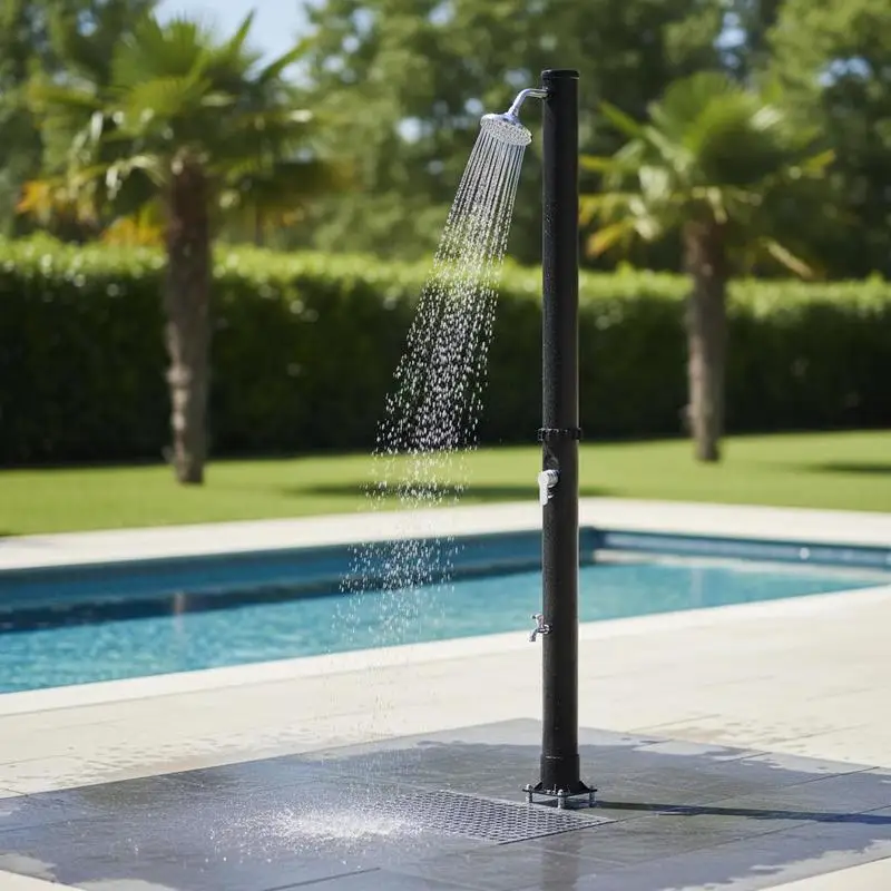 Solare Außendusche für Garten und Terrasse – zylindrisches Design aus PVC und Aluminium mit UV-beständigem Solarpanel und schwenkbarem Duschkopf Image